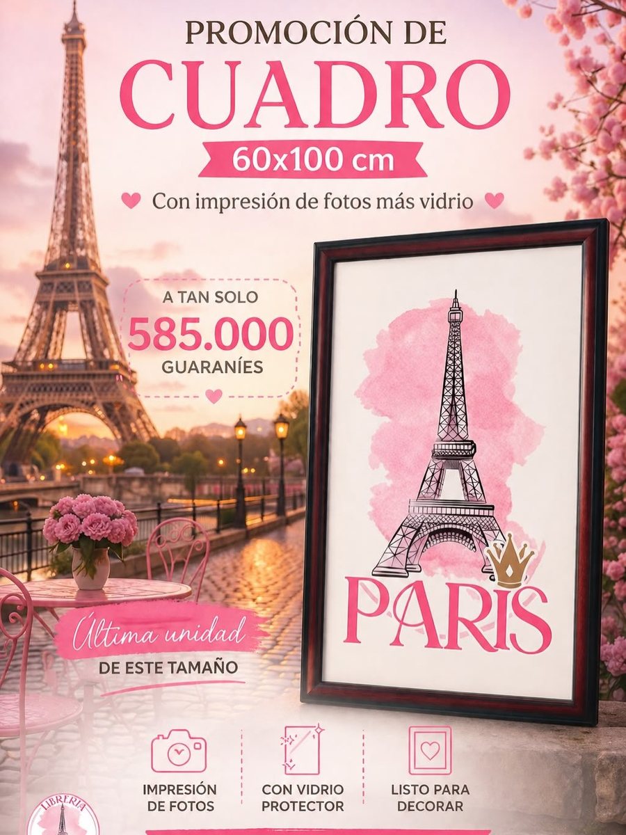 Promoción de cuadro de 60 por 100 centímetros con impresión de fotos y vidrio